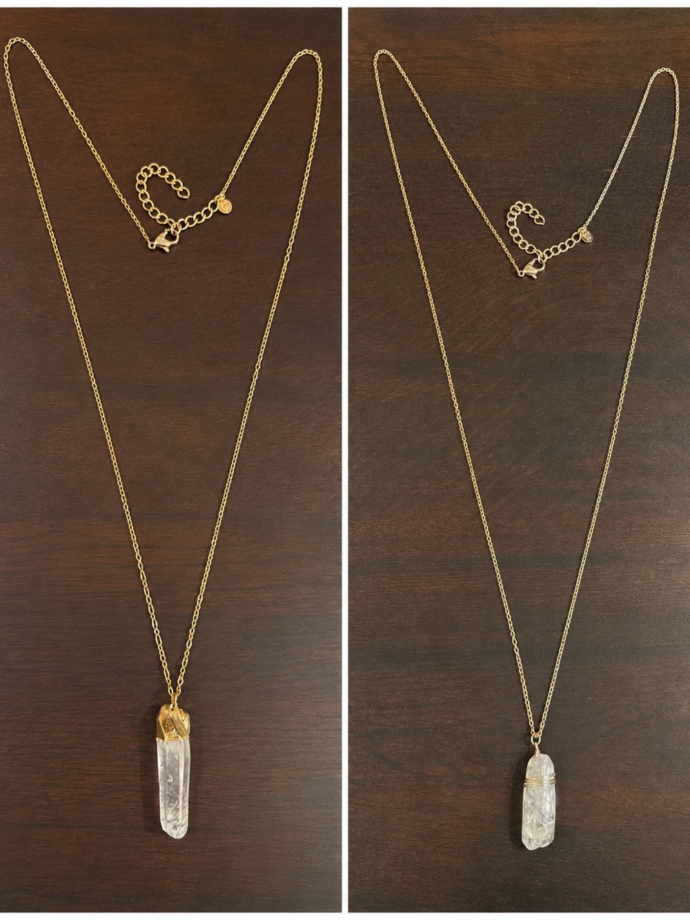 Set of 2 Crystal Quartz Point Pendant Necklaces